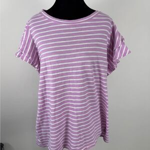 LOFT Lavender and White Striped Short Sleeve Tee